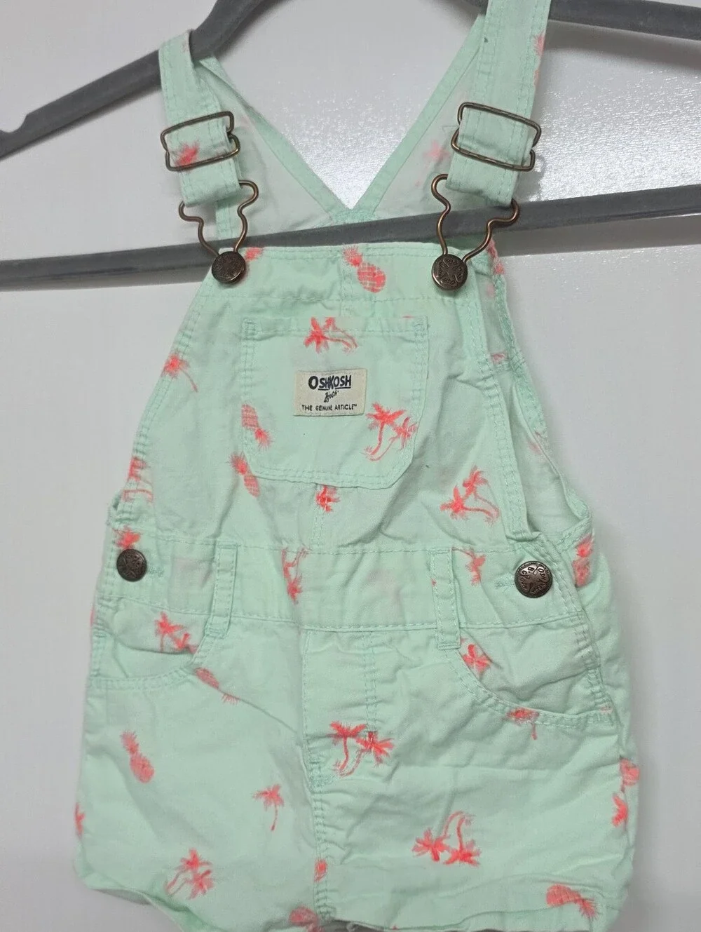 Osh Kosh B'Gosh Overalls Baby Size 12M Pineapples Palm Trees Pink Green 12M